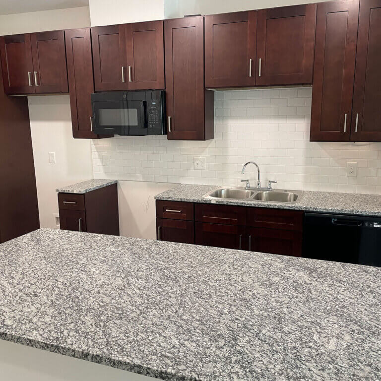 residence kitchen at The View at NoDa apartments in Athens GA