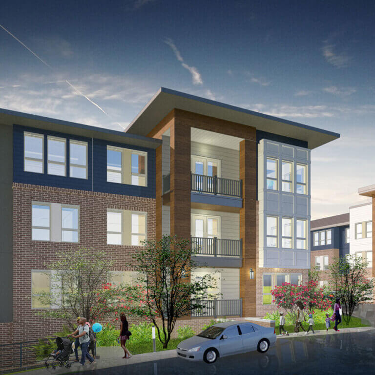 exterior rendering of The View at NoDa apartments in Athens GA