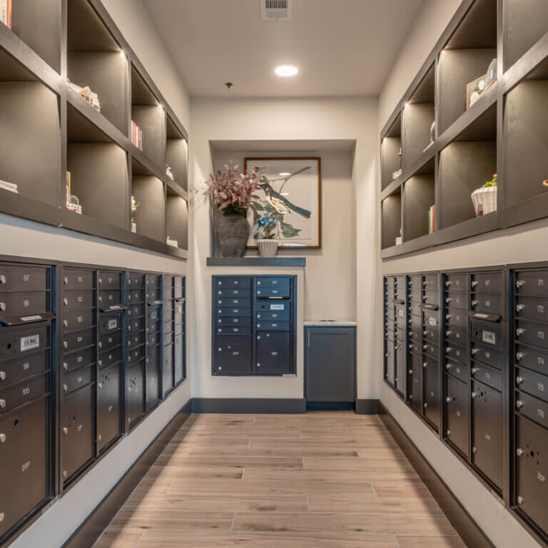 resident mail room at Columbia Senior at 2100 Memorial senior apartments in Houston Texas