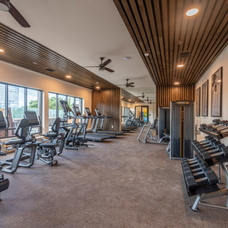 resident fitness center at Columbia Senior at 2100 Memorial senior apartments in Houston Texas