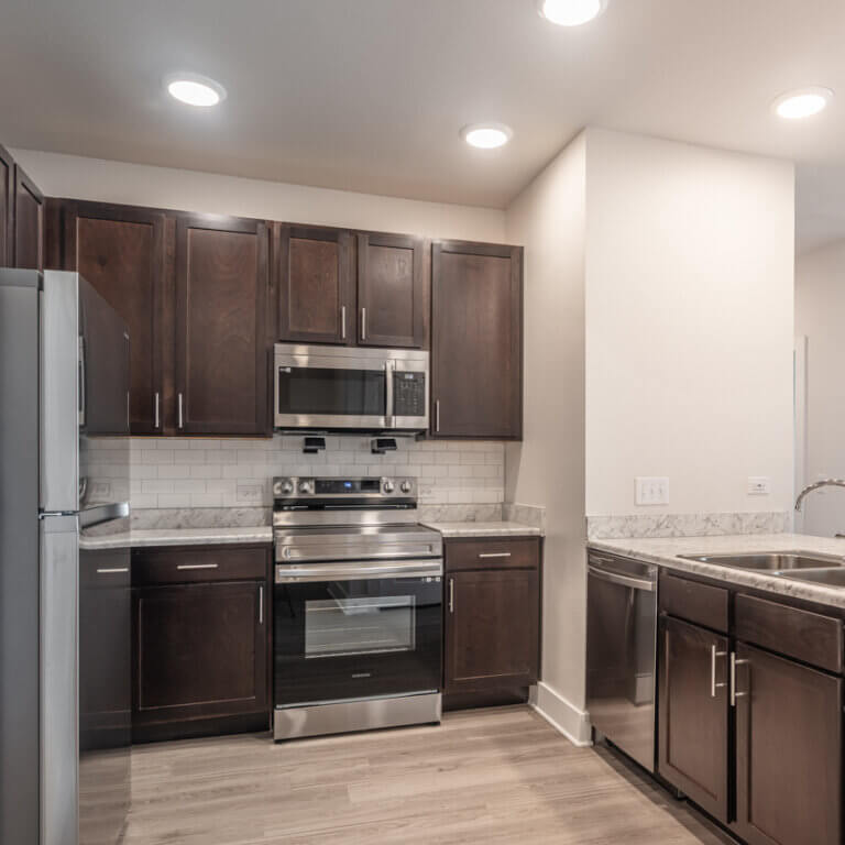 kitchen in an apartment at Columbia Senior at 2100 Memorial in Houston Texas