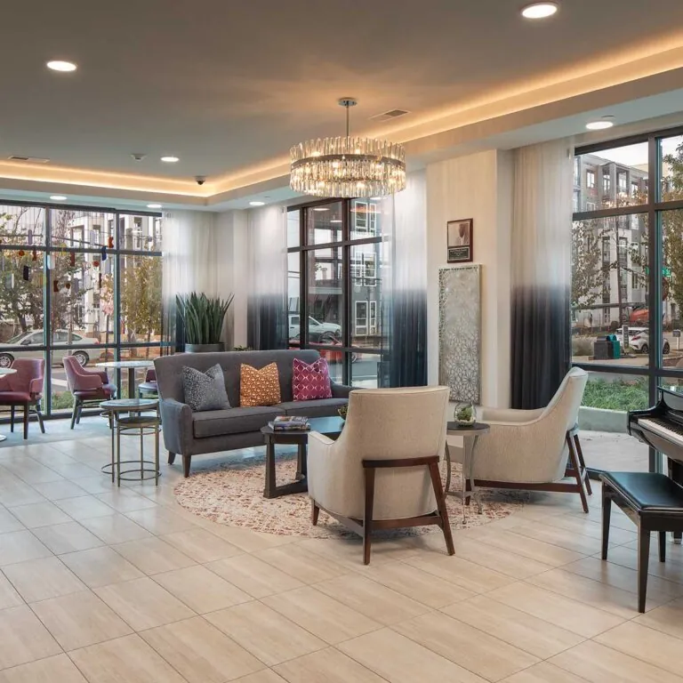 interior view of the clubhouse and leasing center at The Link at Columbia Senior Residences in Decatur Georgia